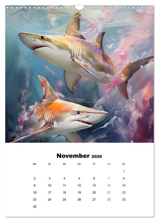 Produktbild: Tanz der Haie. Aquarelle von den K&ouml;nigen der Meere (Wandkalender 2026 DIN A3 hoch), CALVENDO Monatskalender