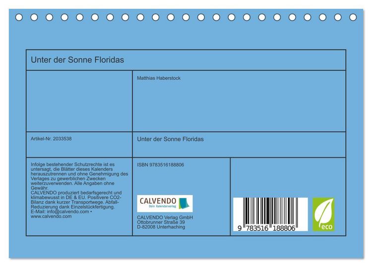 Produktbild: Unter der Sonne Floridas (Tischkalender 2026 DIN A5 quer), CALVENDO Monatskalender