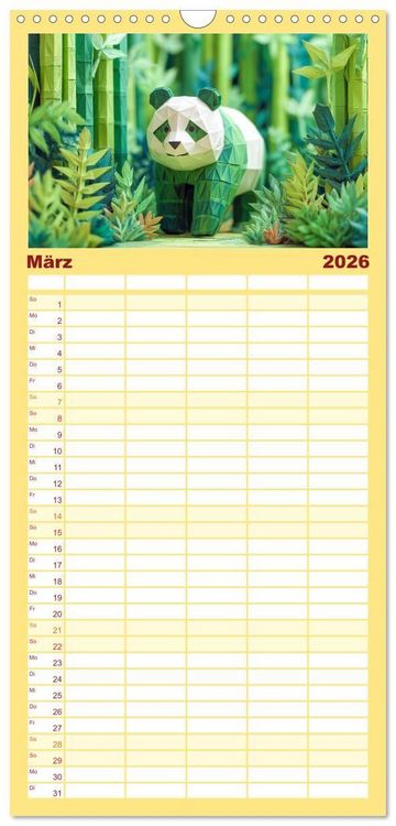 Produktbild: Familienplaner 2026 - Origami Zoo - Bunter Tierkalender f&uuml;r Kinder und Familien mit 5 Spalten (Wandkalender, 21 x 45 cm) CALVENDO