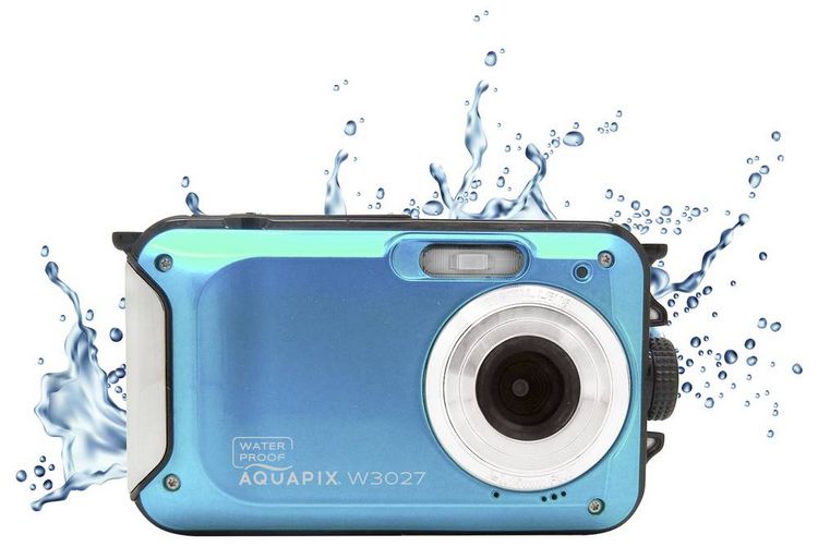 Produktbild: Easypix W3027-I Wave Iceblue Digitalkamera 30 Megapixel Blau-Eisblau inkl. Akku, inkl. Tasche Bildstabilisierung, Full HD Video