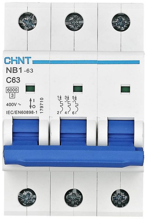 Produktbild: Chint 179710 NB1-63 3P C63 6kA DB Leitungsschutzschalter 3polig 63A 240 V, 415V