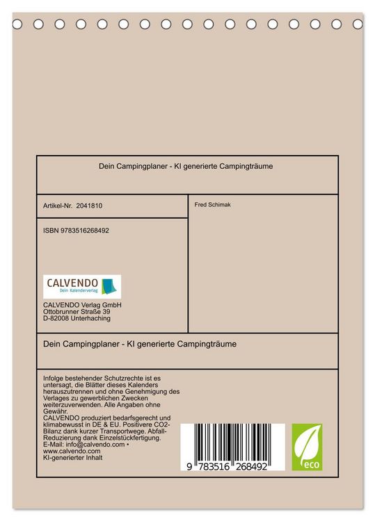 Produktbild: Dein Campingplaner - KI generierte Campingtr&auml;ume (Tischkalender 2026 DIN A5 hoch), CALVENDO Monatskalender