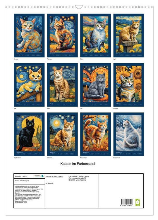 Produktbild: Katzen im Farbenspiel (Wandkalender 2027 DIN A2 hoch), CALVENDO Monatskalender