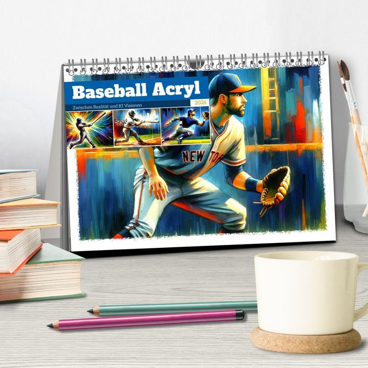 Produktbild: Baseball Acryl - Zwischen Realit&auml;t und KI Visionen (Tischkalender 2026 DIN A5 quer), CALVENDO Monatskalender