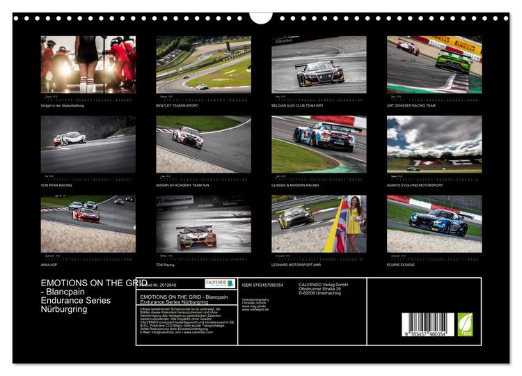 Produktbild: EMOTIONS ON THE GRID - Blancpain Endurance Series N&uuml;rburgring (Wandkalender 2026 DIN A3 quer), CALVENDO Monatskalender