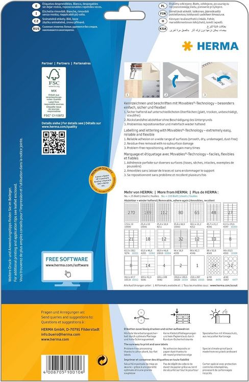 Produktbild: Herma Etiketten A4 20mm rechteckig 88,9x46,6, 25 Blatt, 300 St&uuml;ck