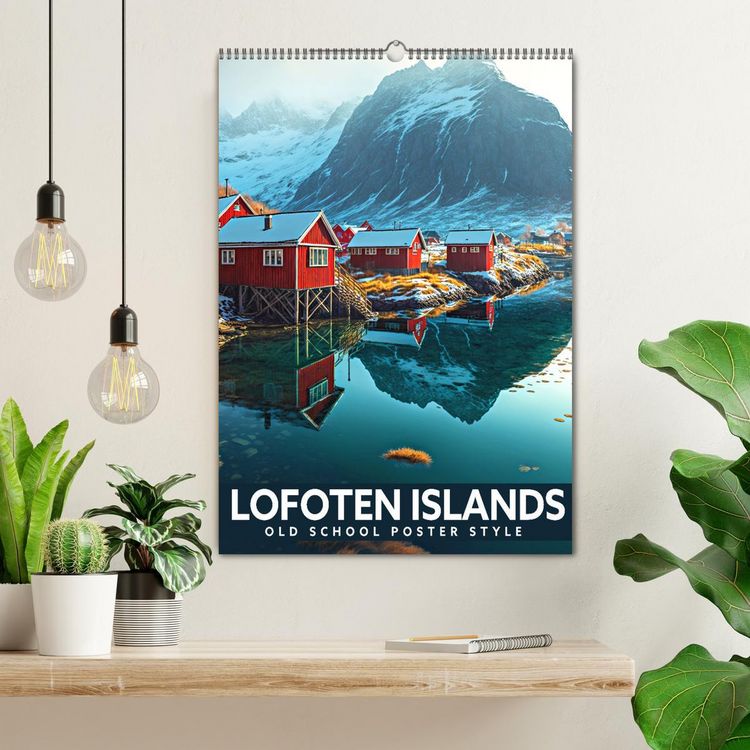 Produktbild: Lofoten Islands - Old School Poster Style (Wall Calendar 2026 DIN A2 portrait), CALVENDO 12 Month Wall Calendar