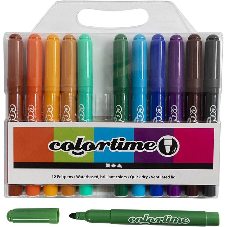 Produktbild: Creativ Company Colortime Marker, Strichst&auml;rke 5 mm, Zus&auml;tzliche Farben, 12 Stk