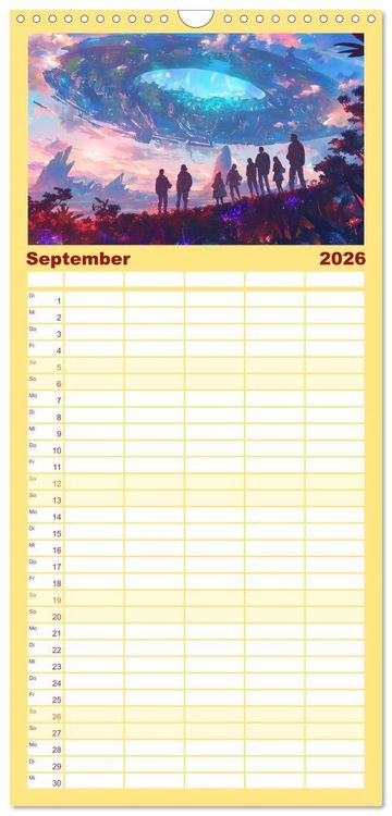 Produktbild: Familienplaner 2026 - Die Zukunft wird richtig cool mit 5 Spalten (Wandkalender, 21 x 45 cm) CALVENDO