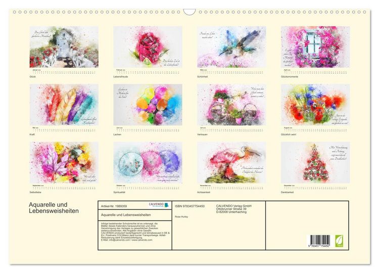 Produktbild: Aquarelle und Lebensweisheiten (Wandkalender 2026 DIN A2 quer), CALVENDO Monatskalender
