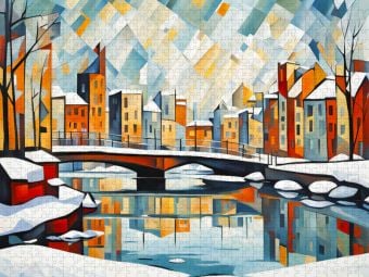 Produktbild: CALVENDO Puzzle Winterbr&uuml;cke in der kubistischen Stadt | 1000 Teile Lege-Gr&ouml;&szlig;e 64x48cm Foto-Puzzle f&uuml;r gl&uuml;ckliche Stunden