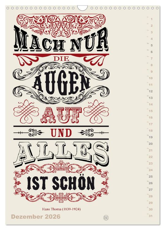 Produktbild: Die sch&ouml;nsten Lebensweisheiten Typo - Kalender (Wandkalender 2026 DIN A3 hoch), CALVENDO Monatskalender