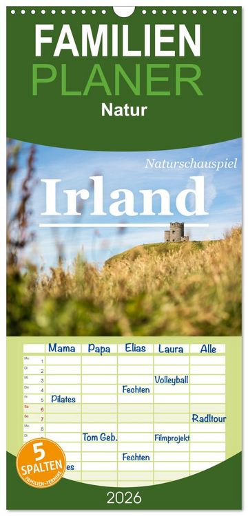 Produktbild: Familienplaner 2026 - Naturschauspiel Irland mit 5 Spalten (Wandkalender, 21 x 45 cm) CALVENDO