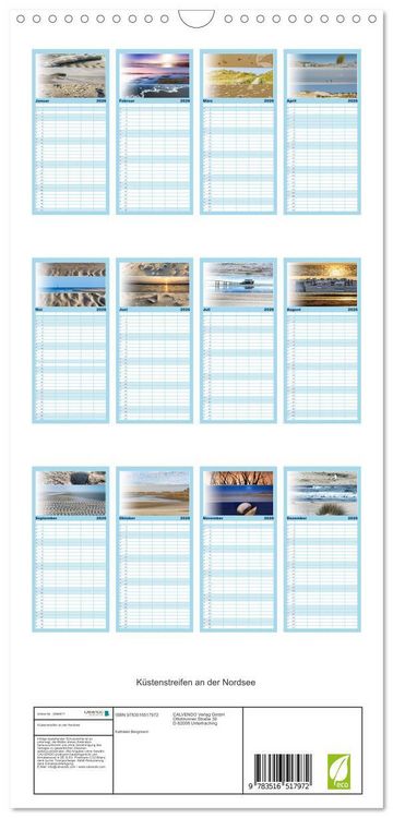 Produktbild: Familienplaner 2026 - K&uuml;stenstreifen an der Nordsee mit 5 Spalten (Wandkalender, 21 x 45 cm) CALVENDO