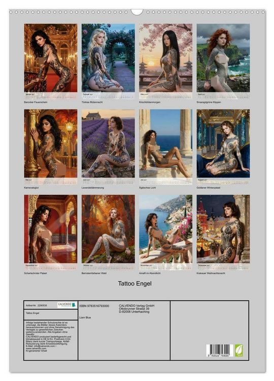 Produktbild: Tattoo Engel (Wandkalender 2027 DIN A2 hoch), CALVENDO Monatskalender