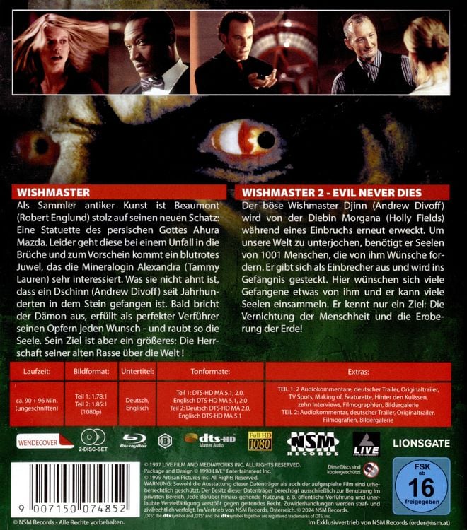 Wishmaster 1 & 2 (Uncut) [2 BRs] von Robert Kurtzman - Blu