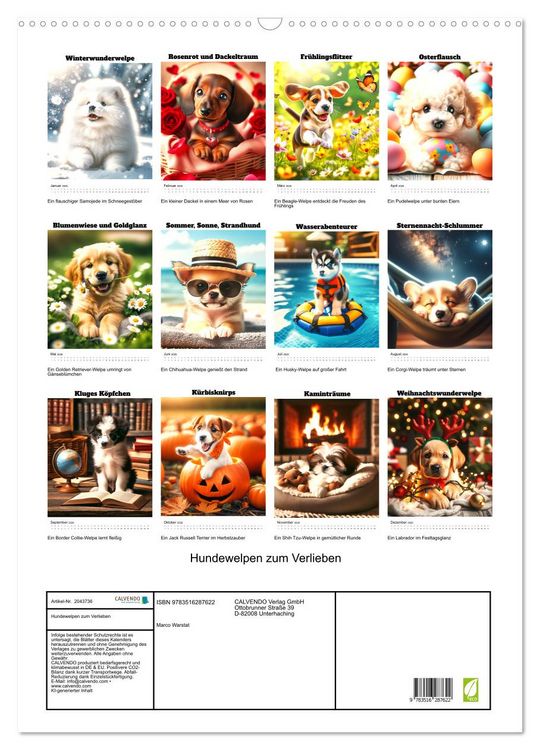 Produktbild: Hundewelpen zum Verlieben (Wandkalender 2026 DIN A2 hoch), CALVENDO Monatskalender