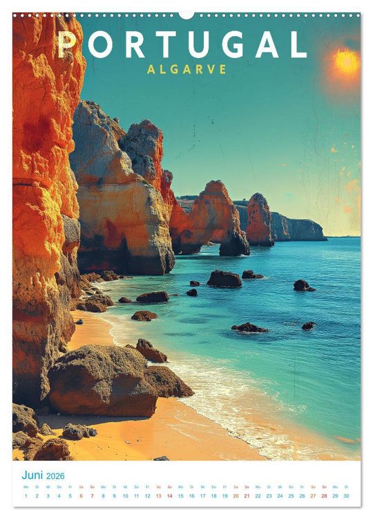 Produktbild: Portugal - Old School Poster Style (hochwertiger Premium Wandkalender 2026 DIN A2 hoch), Kunstdruck in Hochglanz