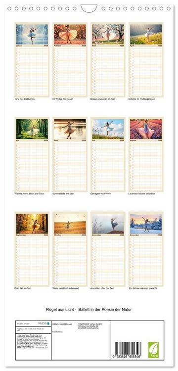 Produktbild: Familienplaner 2026 - Fl&uuml;gel aus Licht - Ballett in der Poesie der Natur mit 5 Spalten (Wandkalender, 21 x 45 cm) CALVENDO