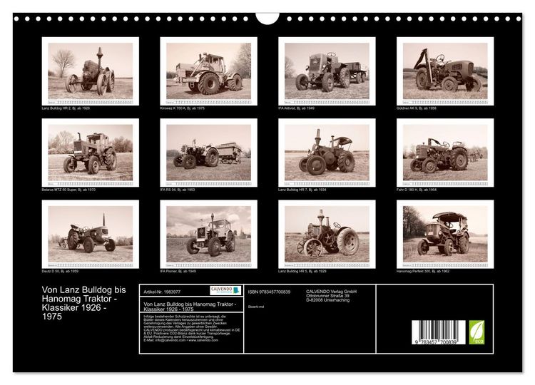 Produktbild: Von Lanz Bulldog bis Hanomag Traktor - Klassiker 1926 - 1975 (Wandkalender 2026 DIN A3 quer), CALVENDO Monatskalender
