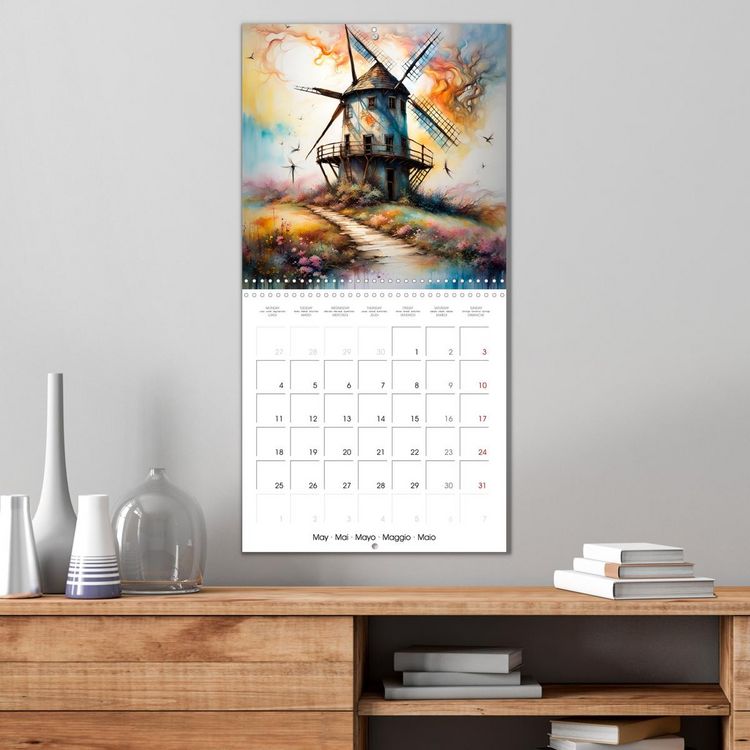 Produktbild: Moulins &agrave; vent Du printemps &agrave; l'hiver (Calendrier mural carr&eacute; 2026 30x30 cm) Calendrier double avec une page pour vos prises de notes