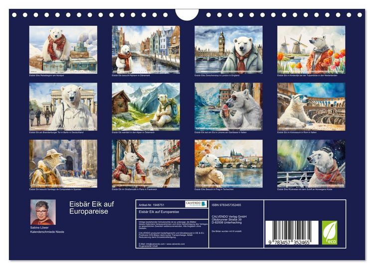 Produktbild: Eisb&auml;r Eik auf Europareise (Wandkalender 2026 DIN A4 quer), CALVENDO Monatskalender