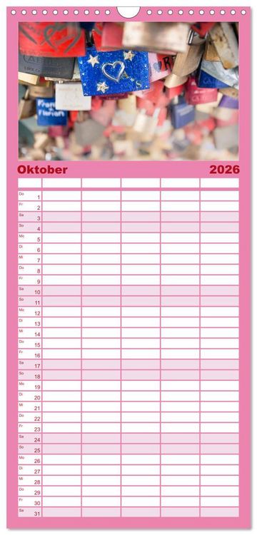 Produktbild: Familienplaner 2026 - Liebesschl&ouml;sser, Ich liebe Dich mit 5 Spalten (Wandkalender, 21 x 45 cm) CALVENDO
