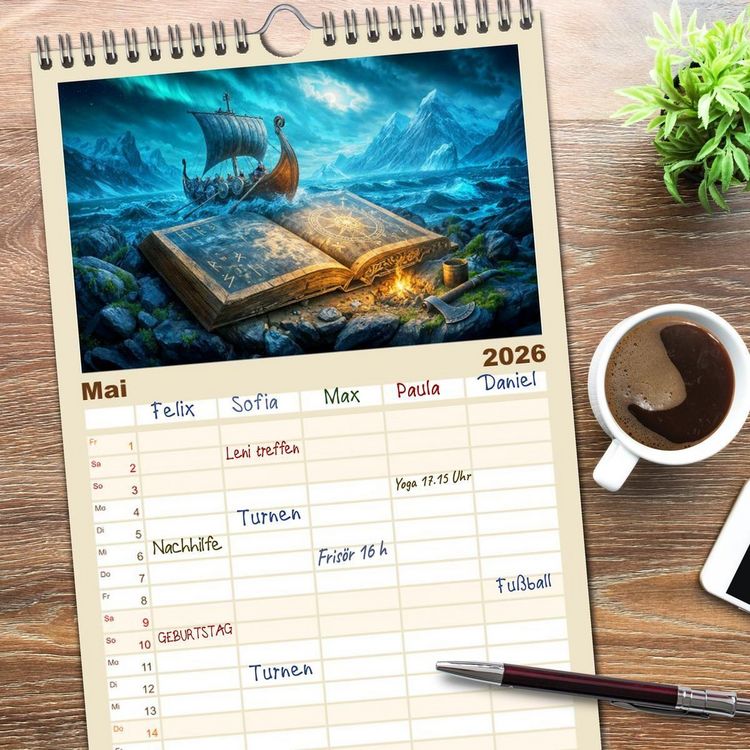 Produktbild: Familienplaner 2026 - Magische Welt der B&uuml;cher - Fantastische Abenteuer zwischen den Seiten mit 5 Spalten (Wandkalender, 21 x 45 cm) CALVENDO