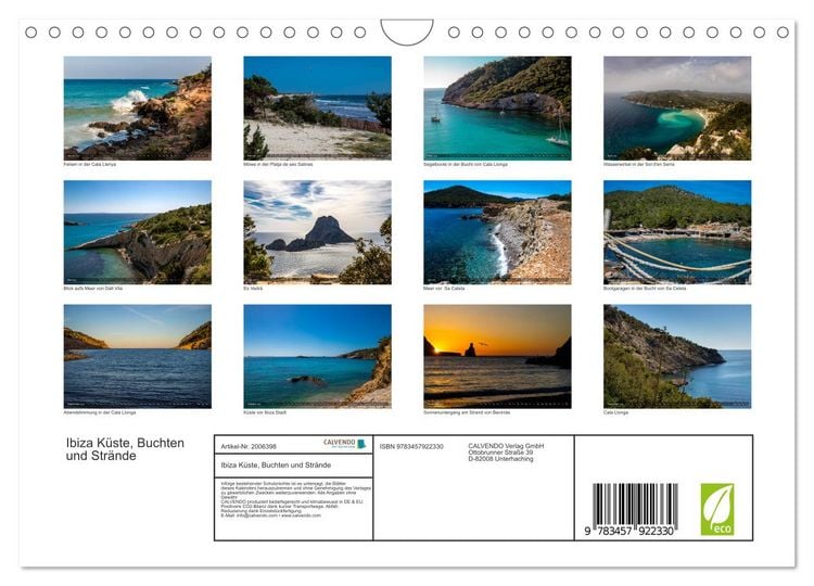 Produktbild: Ibiza K&uuml;ste, Buchten und Str&auml;nde (Wandkalender 2026 DIN A4 quer), CALVENDO Monatskalender