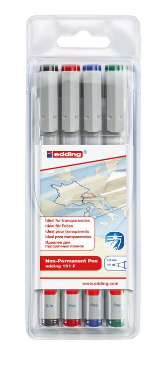 Produktbild: Edding Folienschreiber Non-permanent Pen 151 F, 4er Set