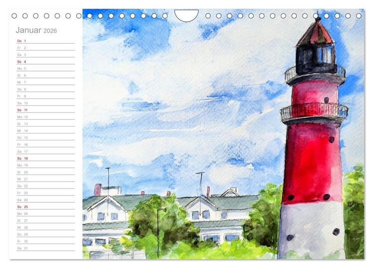 Produktbild: B&uuml;sum Aquarelle - Liebevolle Impressionen des beliebten Nordseebads (Wandkalender 2026 DIN A4 quer), CALVENDO Monatskalender