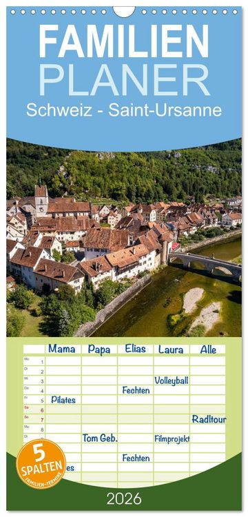 Produktbild: Familienplaner 2026 - Schweiz - Saint-Ursanne mit 5 Spalten (Wandkalender, 21 x 45 cm) CALVENDO