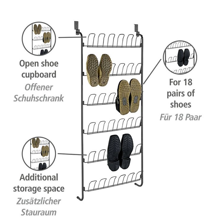 Produktbild: T&uuml;rregal f&uuml;r Schuhe Schwarz, f&uuml;r 18 Paar