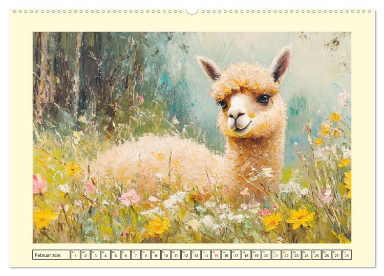 Produktbild: Alpakas. Entz&uuml;ckende Paintings in duftigen Farben (Wandkalender 2026 DIN A2 quer), CALVENDO Monatskalender