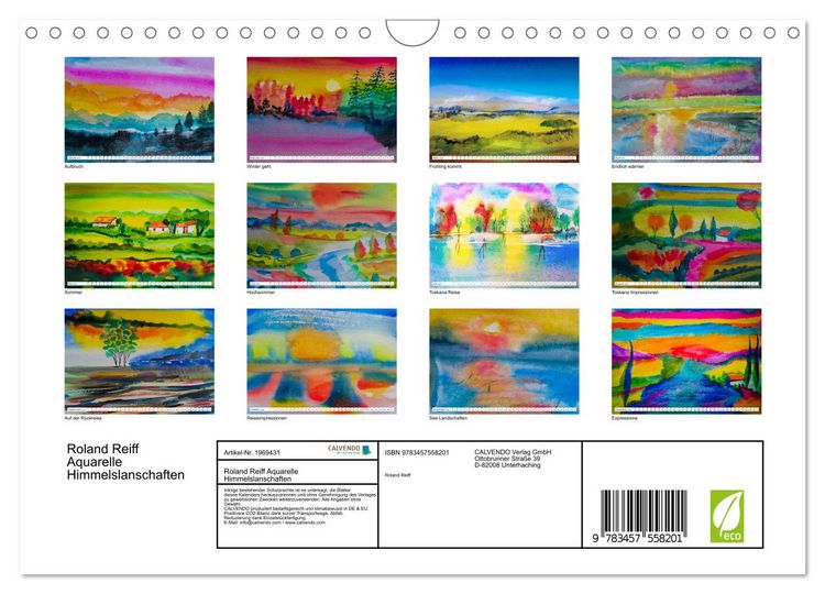 Produktbild: Roland Reiff Aquarelle Himmelslanschaften (Wandkalender 2026 DIN A4 quer), CALVENDO Monatskalender