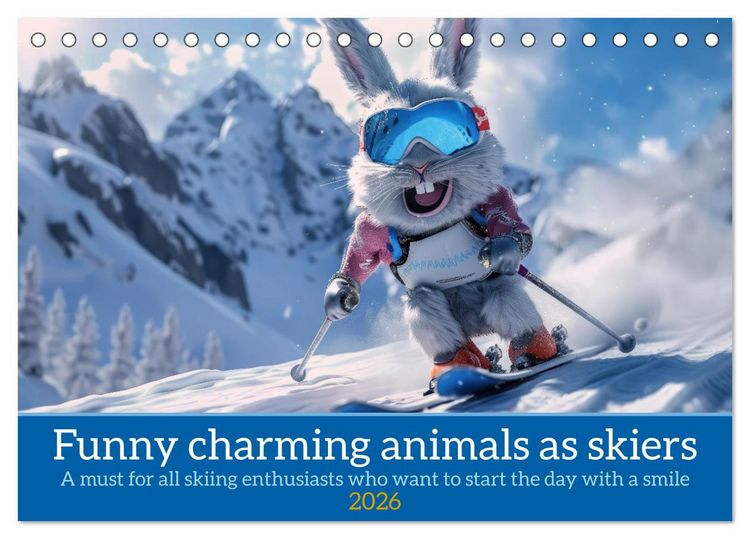 Produktbild: Funny charming animals as skiers (Desk Calendar 2026 DIN A5 landscape), CALVENDO 12 Month DeskCalendar