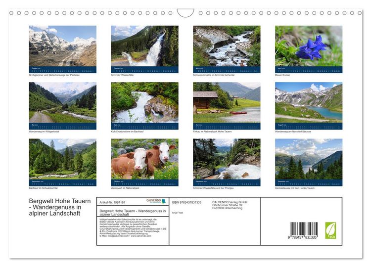Produktbild: Bergwelt Hohe Tauern - Wandergenuss in alpiner Landschaft (Wandkalender 2026 DIN A3 quer), CALVENDO Monatskalender