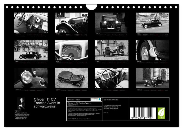 Produktbild: Citro&euml;n 11 CV Traction Avant in schwarzweiss (Wandkalender 2025 DIN A4 quer), CALVENDO Monatskalender