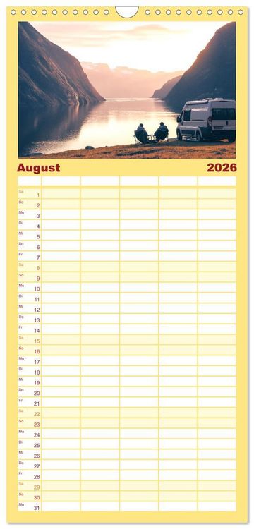 Produktbild: Familienplaner 2026 - Abenteuer Wildcamping - Mit dem Camper um die Welt mit 5 Spalten (Wandkalender, 21 x 45 cm) CALVENDO