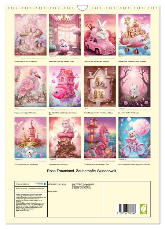 Produktbild: Rosa Traumland. Zauberhafte Wunderwelt (Wandkalender 2026 DIN A3 hoch), CALVENDO Monatskalender