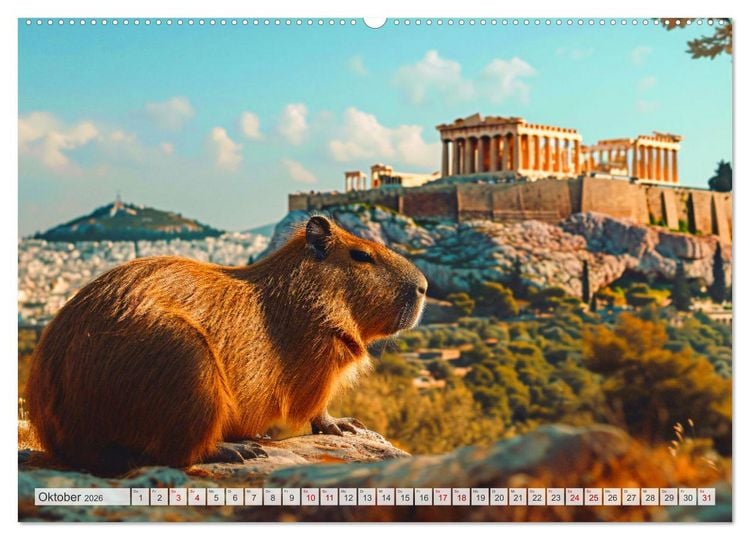 Produktbild: Capybaras im Alltag - Ein Jahr voller Abenteuer (hochwertiger Premium Wandkalender 2026 DIN A2 quer), Kunstdruck in Hochglanz