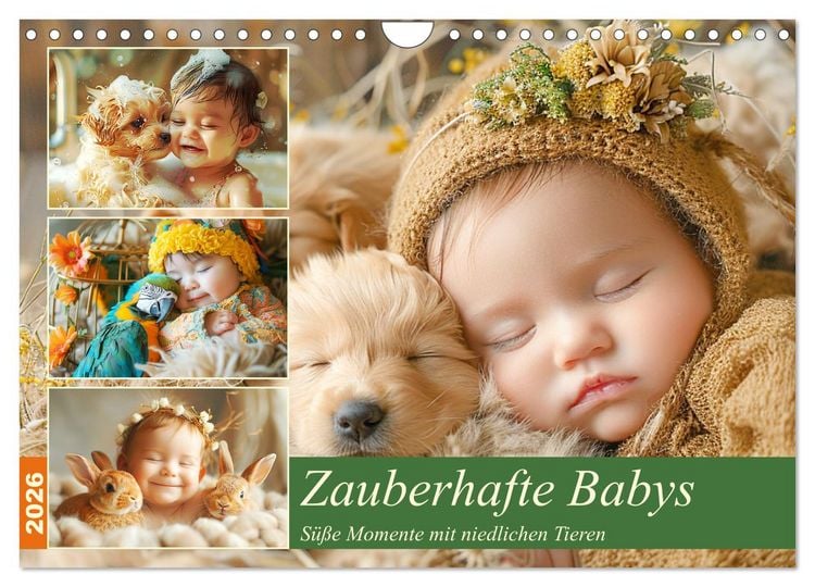 Produktbild: Zauberhafte Babys. S&uuml;&szlig;e Momente mit niedlichen Tieren (Wandkalender 2026 DIN A4 quer), CALVENDO Monatskalender