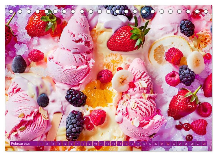 Produktbild: Eiscreme-Tr&auml;ume - S&uuml;&szlig;e Verlockung und florale Sch&ouml;nheiten (Tischkalender 2026 DIN A5 quer), CALVENDO Monatskalender