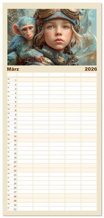 Produktbild: Familienplaner 2026 - Dieselpunk - Portraits von Menschen und Tieren mit 5 Spalten (Wandkalender, 21 x 45 cm) CALVENDO