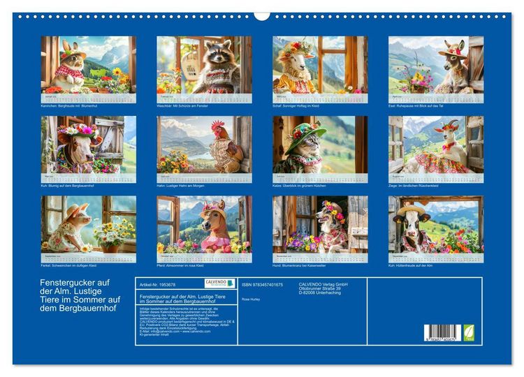 Produktbild: Fenstergucker auf der Alm. Lustige Tiere im Sommer auf dem Bergbauernhof (Wandkalender 2026 DIN A2 quer), CALVENDO Monatskalender