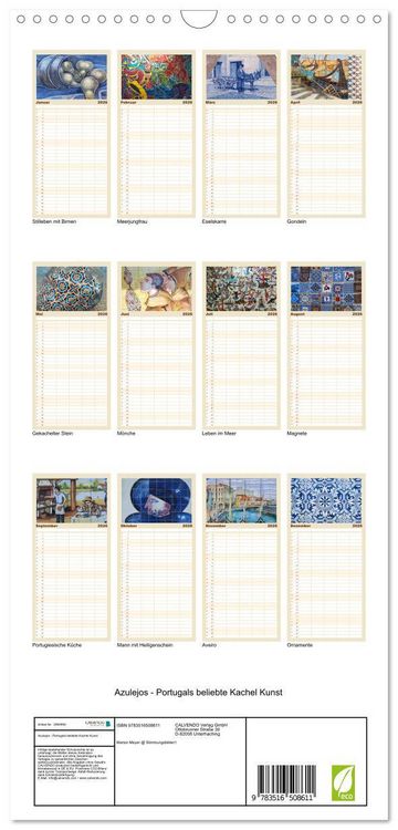 Produktbild: Familienplaner 2026 - Azulejos - Portugals beliebte Kachel Kunst mit 5 Spalten (Wandkalender, 21 x 45 cm) CALVENDO