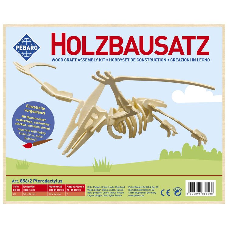 Produktbild: PEBARO 856/2 - Holzbausatz Dinosaurier Pterodactylus, 23 Teile, Holzkonstruktion zum Zusammenstecken