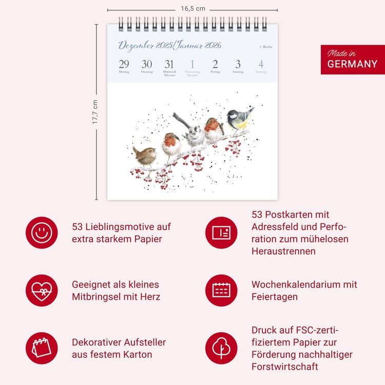 Produktbild: Hannah Dale: Happy Animals Premium-Postkartenkalender 2026