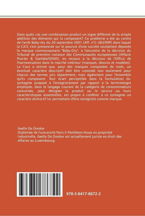 Produktbild: L'appre&iquest;ciation du caracte&iquest;re descriptif de la marque communautaire