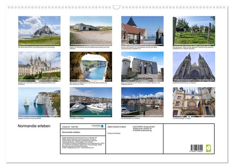Produktbild: Normandie erleben (Wandkalender 2026 DIN A2 quer), CALVENDO Monatskalender